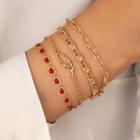 Set Of 4: Chained Bracelet 15975 - Gold & Red - One Size