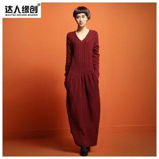 Long-sleeve V-neck Maxi Dress