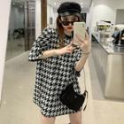 Short-sleeve Houndstooth Oversized T-shirt Houndstooth - Black & White - One Size