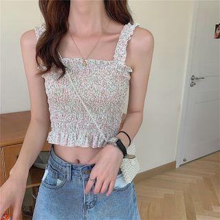Sleeveless Ruched Floral Crop Top