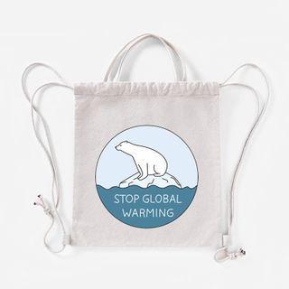 Polar Bear Print Canvas Drawstring Shopper Bag