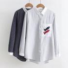 Long-sleeve Fish Embroidered Stripe Shirt