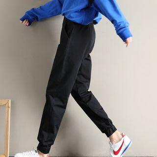 Plain Gathered Cuff Harem Pants Green - S
