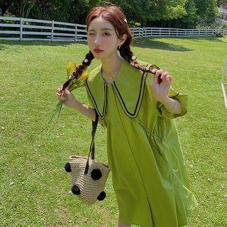 Sailor Collar Drawstring Midi A-line Dress