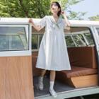 Short-sleeve Sailor Collar Midi Dress White - M