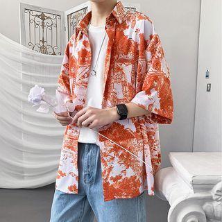 3/4-sleeve Tie-dye Hawaiian Shirt