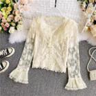 Collared Crochet-lace Long-sleeve Blouse
