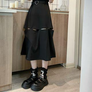 Cross Accent Midi A-line Skirt