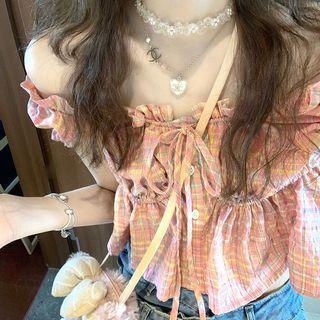 Off Shoulder Plaid Crop Top