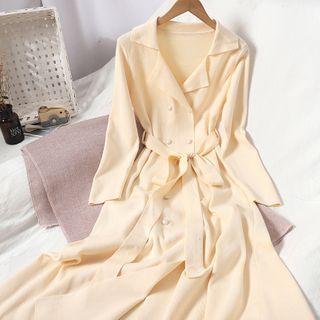 Long-sleeve Double-breasted Midi Knit Collared Dress