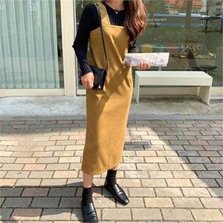 Faux-suede Midi Suspender Dress