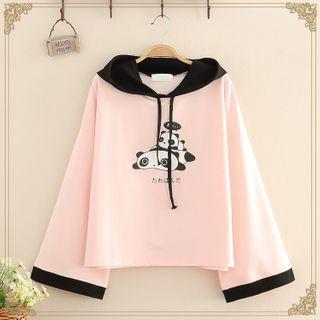 Panda Printed Hooded Long-sleeve Top