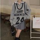 Mock Two-piece Lettering Sweater Gray - One Size