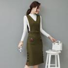 Set : Mock-neck Knit Top + Vest + Skirt