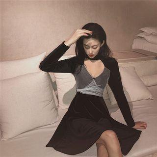 Retro Mesh Patchwork Velvet Dress