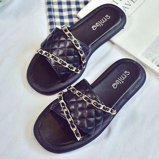 Chain Detail Quilted Slide Sandals