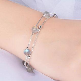 925 Sterling Silver Moonstone Layered Bracelet 1 Pc - Silver - One Size