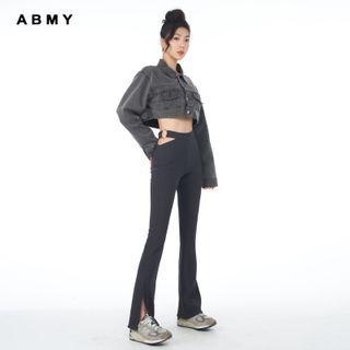 High-waist Plain Cutout Boot-cut Split Pants