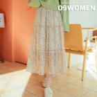 Plus Size Band-waist Tiered Long Floral Skirt