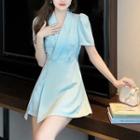 Set: Short-sleeve V-neck Blazer + Shorts