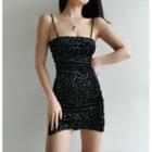 Glittered Velvet Slim-fit Sleeveless Dress