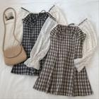 3/4-sleeve Panel Plaid A-line Dress