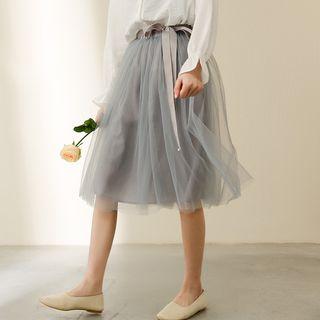 Sheer Overlay Midi Skirt Gray - One Size