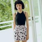 Set: Halter Swimsuit + Floral Print Swim Skirt