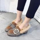 Faux-fur Trim Buckled Check Loafers