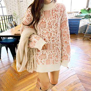 Drop-shoulder Ripped Long Sweater