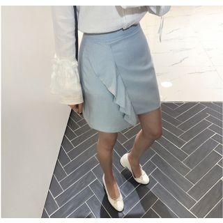 Ruffle-front Checked Mini Skirt