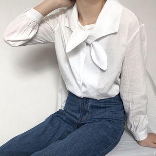 Tie Neck Long-sleeve Shirt / Midi Pinafore Dress
