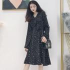 Long-sleeve Dotted A-line Chiffon Dress As Shown In Figure - One Size