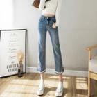 High Waist Capri Straight Leg Jeans