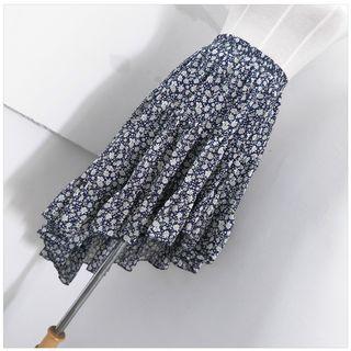 Floral Asymmetric-hem A-line Skirt