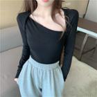 Long-sleeve Skew-neckline Top