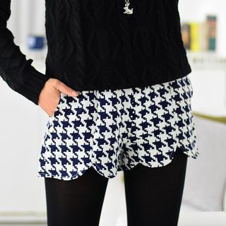 Houndtooth Pattern Shorts Navy Blue And White - One Size