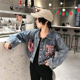 Sequined Buttoned Denim Jacket