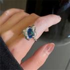 Rhinestone Open Ring Silver & Blue & Green - One Size
