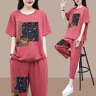 Set: Short-sleeve Graphic Print T-shirt + Pants