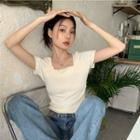 Square-neck Plain Cropped Top White - One Size