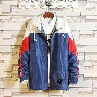Hooded Contrast Panel Zip Jacket