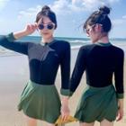3/4-sleeve Two Tone Swimdress