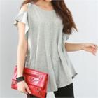 Cutout-shoulder Perforated-trim T-shirt