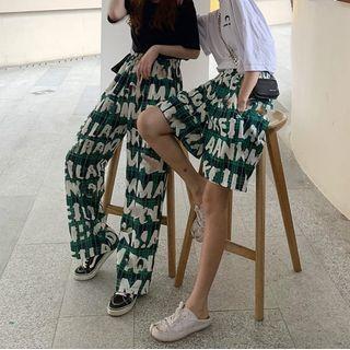 Lettering Plaid Wide-leg Shorts / Straight-cut Pants