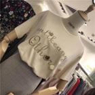 Flower Accent Letter Embroidered Short Sleeve T-shirt