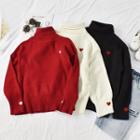 Embroidered Heart Mock Neck Sweater