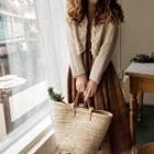 Pompom Detail Cable-knit Cardigan Cream Ivory - One Size