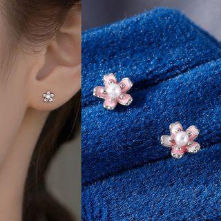 Sakura Faux Pearl Sterling Silver Earring 1 Pair - Pink - One Size
