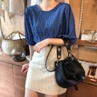Puff-sleeve Textured Top Blue - One Size